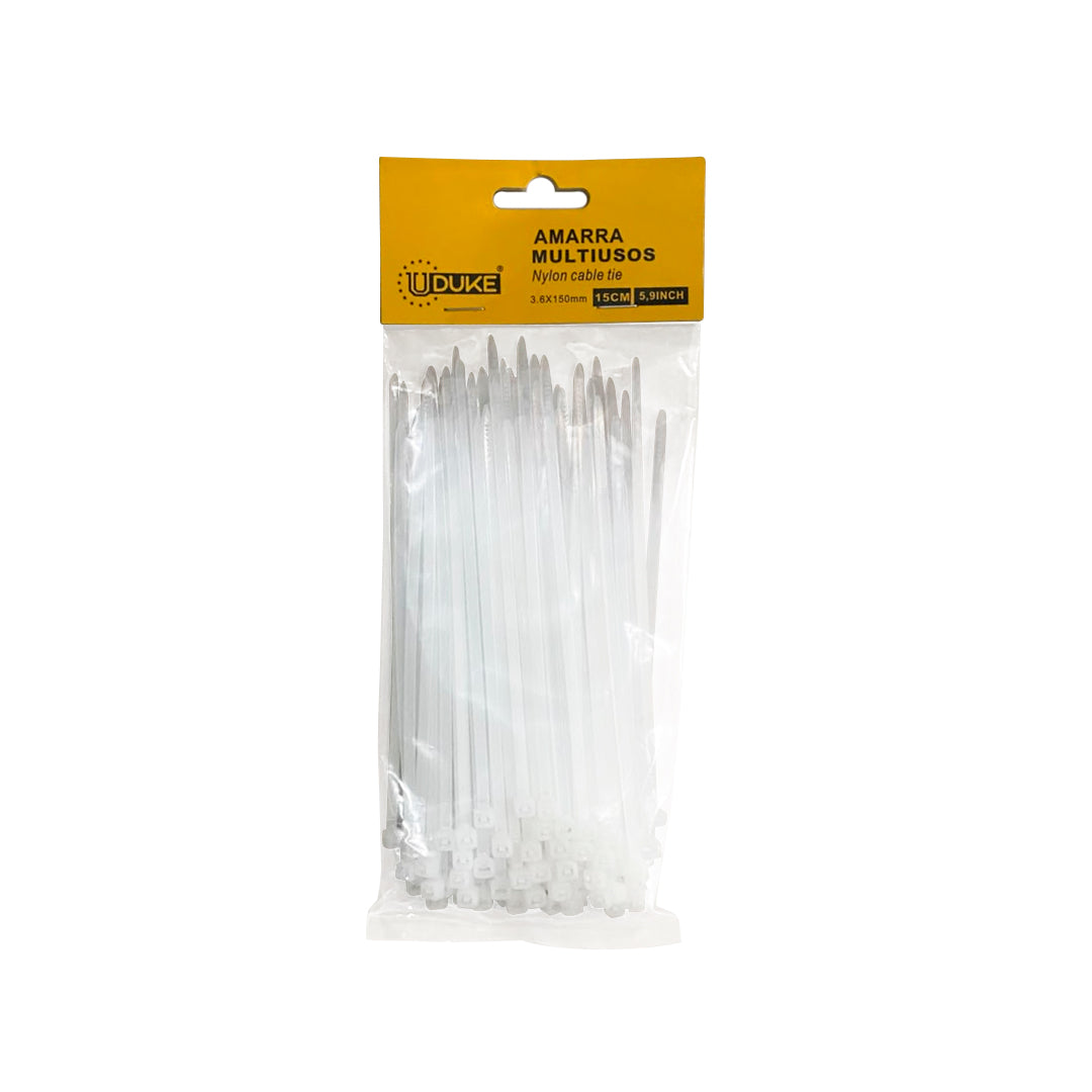 Amarre plástico Uduke blanco 3.6x150mm (15cm) x 100unidades