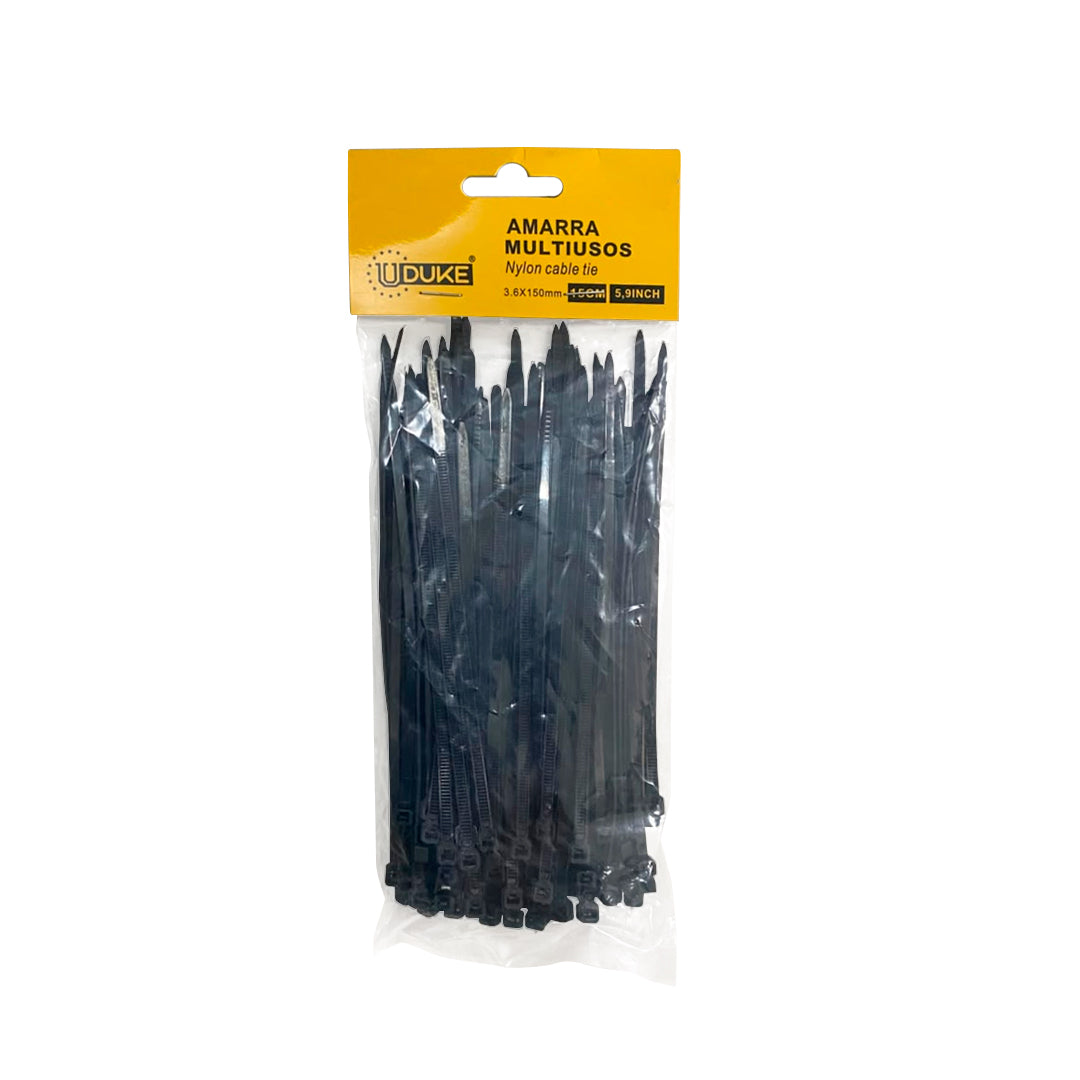 Amarre plástico Uduke negra 3.6x150mm (15cm) x 100unidades