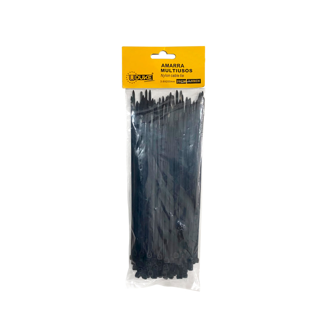 Amarre plástico Uduke negra 3.6x200mm (20cm) x 100unidades