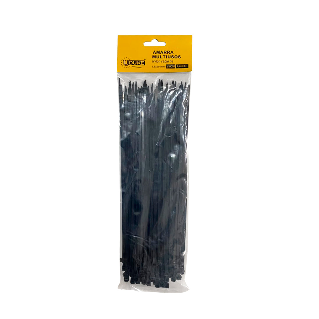 Amarre plástico Uduke negra 3.6x250mm (25cm) x 100unidades